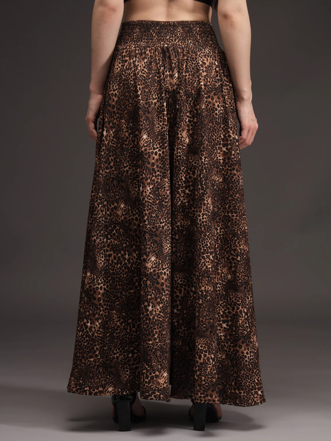 Women Flared Brown, Black Viscose Rayon Trousers - Image 4