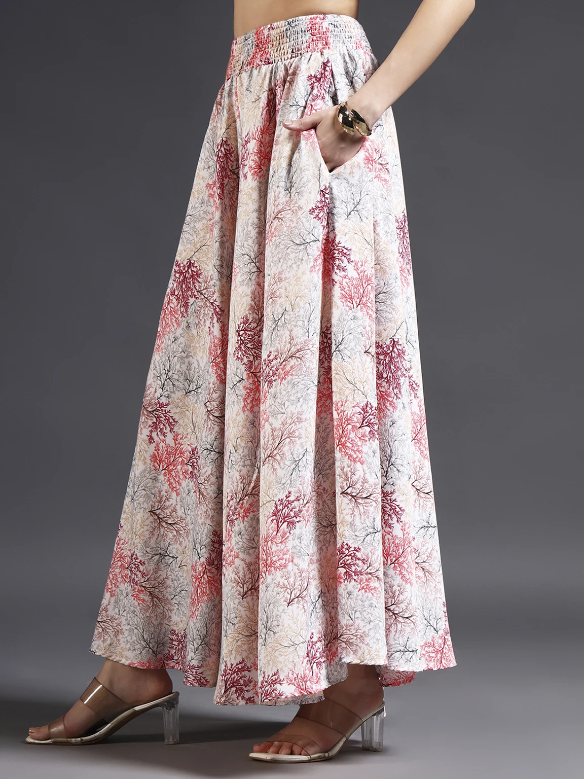 Women Flared Red, Brown, White Viscose Rayon Trousers - Image 2