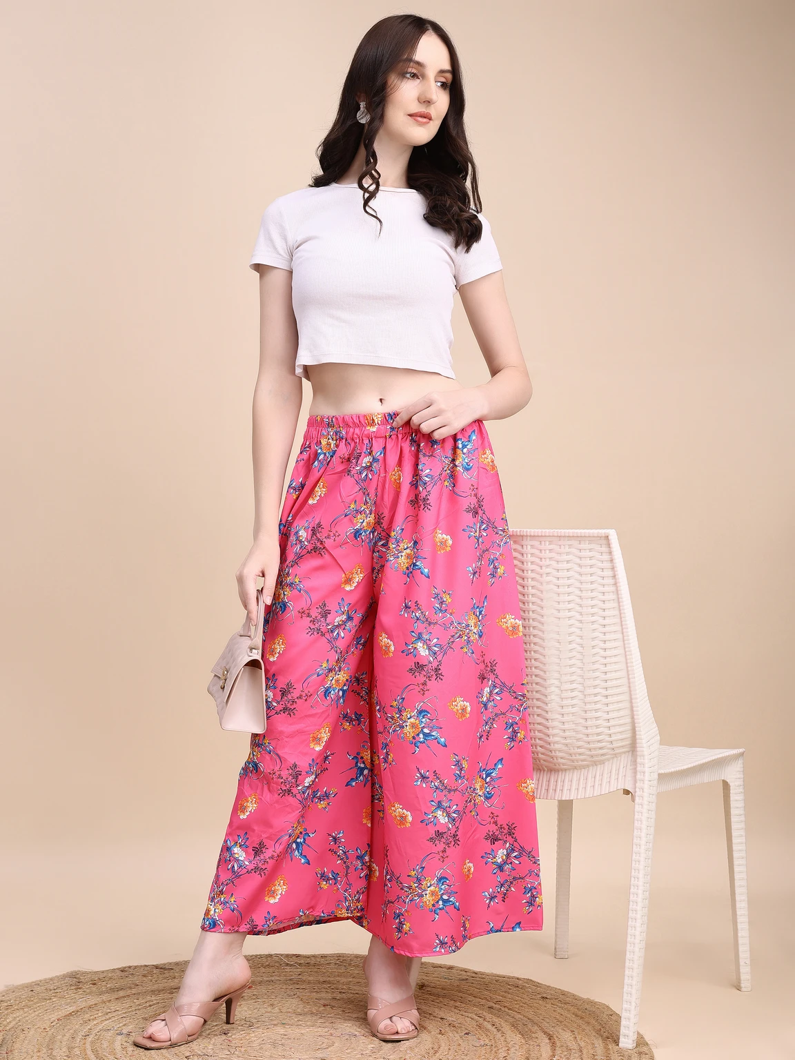 Women Flared Pink Viscose Rayon Palazzos - Image 3