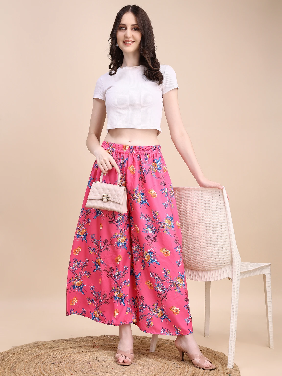 Women Flared Pink Viscose Rayon Palazzos - Image 4