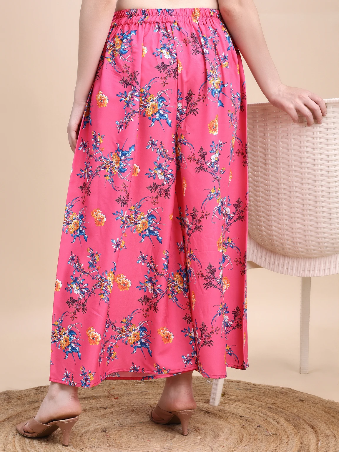 Women Flared Pink Viscose Rayon Palazzos - Image 5