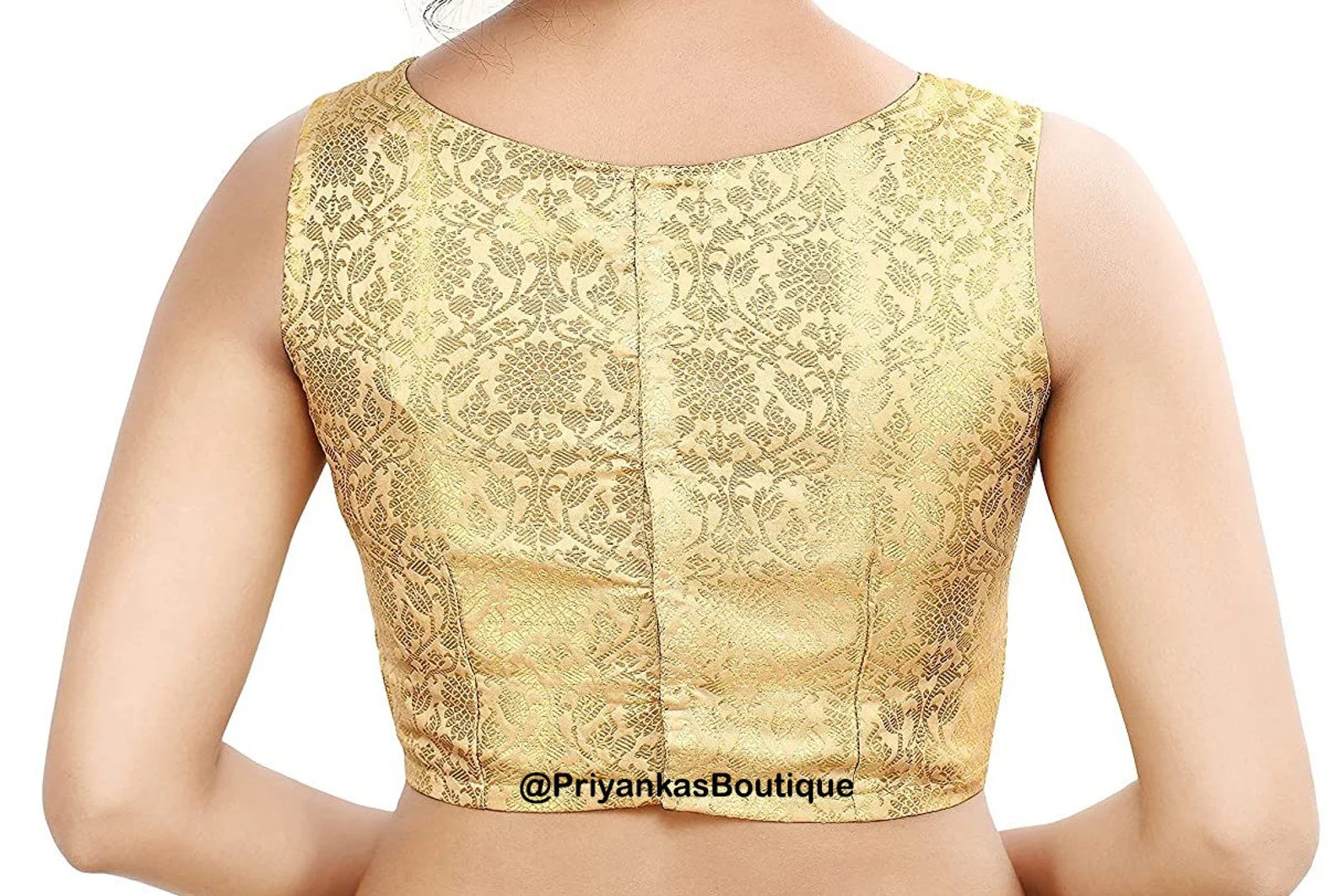 Golden Banarasi Silk Saree Blouse, Readymade Saree Blouse, Indian Blouse - Image 2