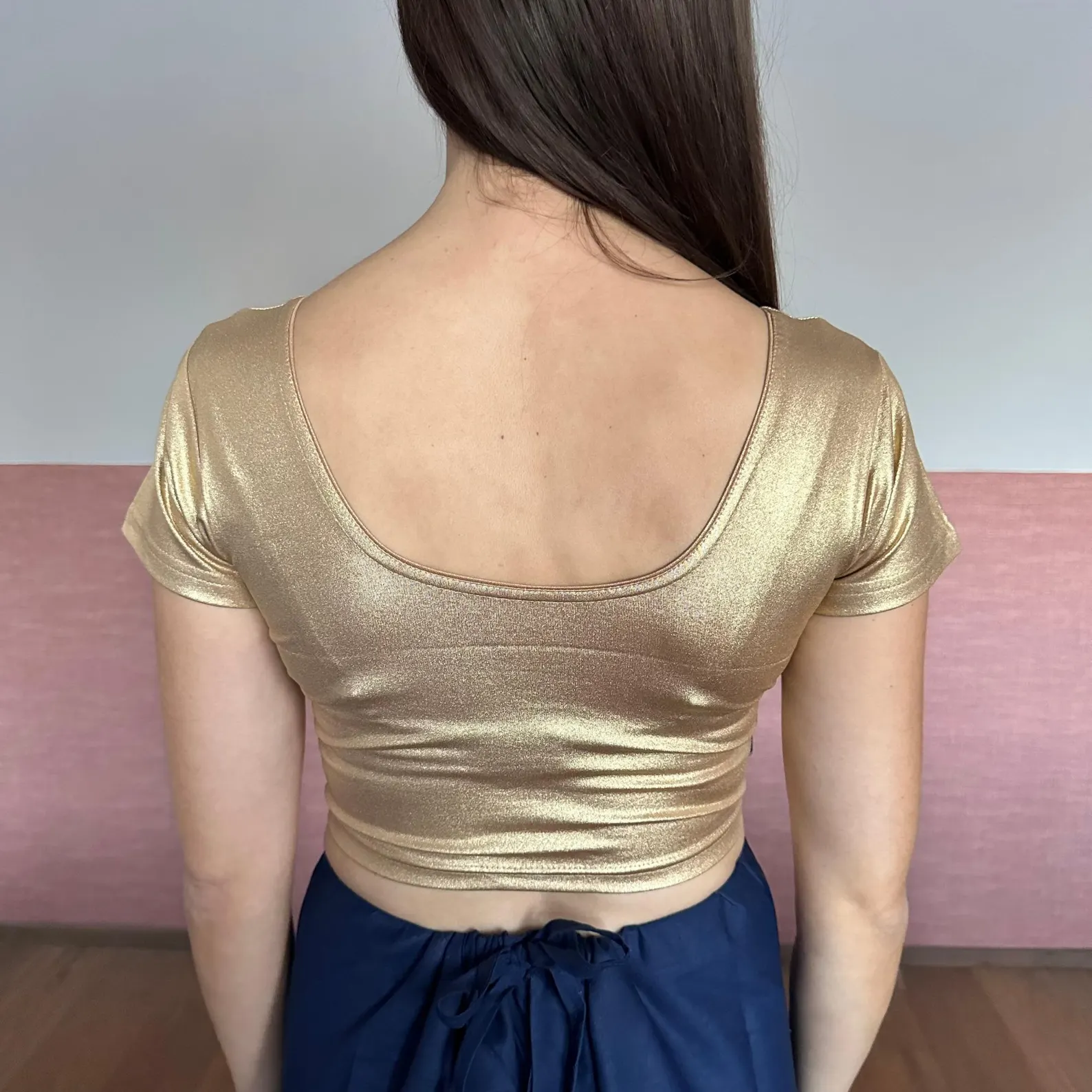 Metallic Short Sleeve Saree Blouse – Stretchy Choli for Women | Readymade Blouse for Sari & Lehenga - Image 2