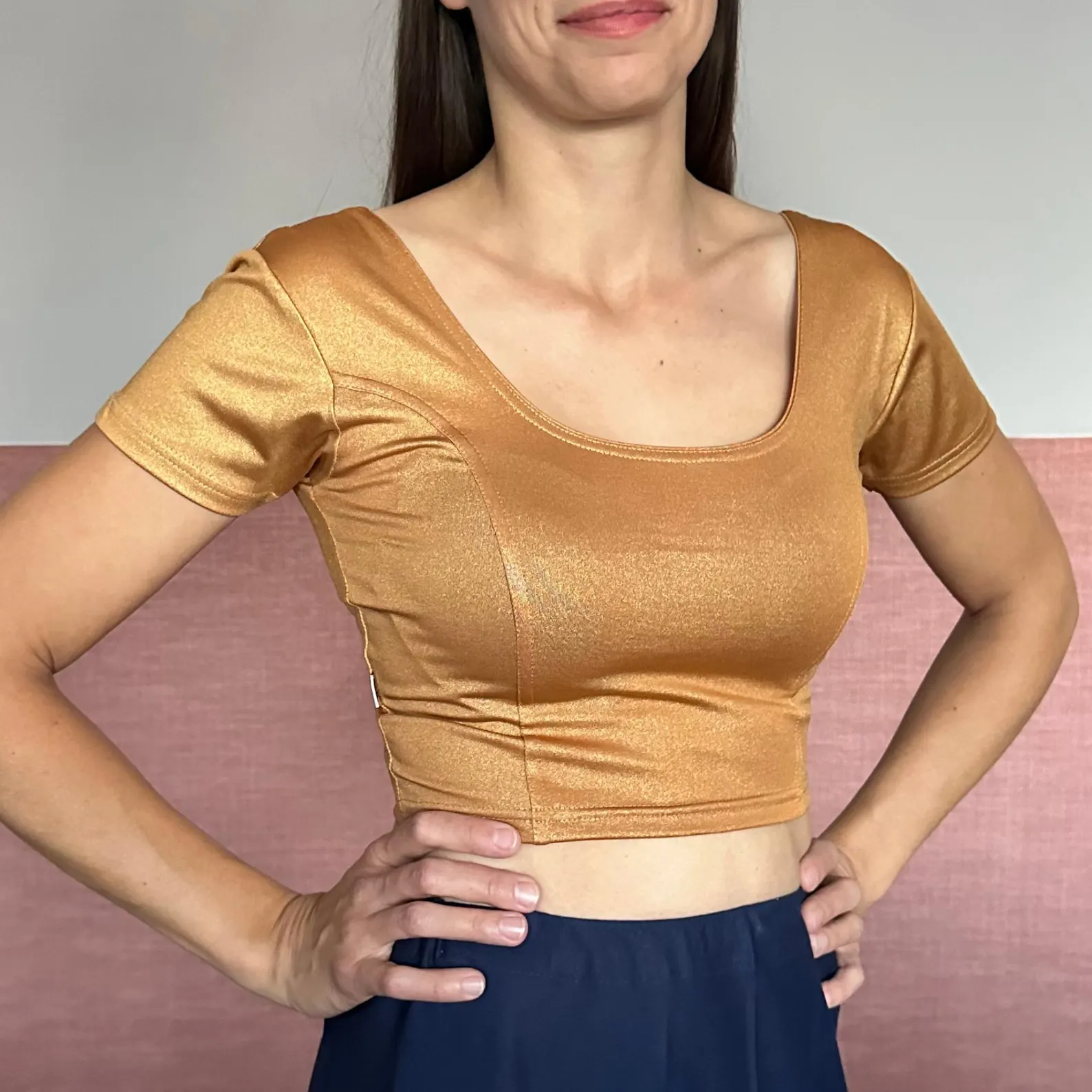 Metallic Short Sleeve Saree Blouse – Stretchy Choli for Women | Readymade Blouse for Sari & Lehenga - Image 3