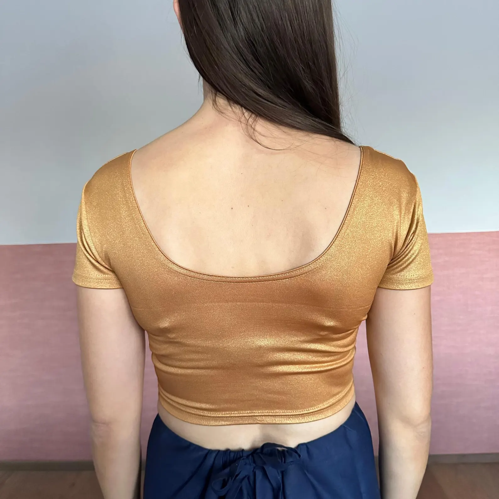 Metallic Short Sleeve Saree Blouse – Stretchy Choli for Women | Readymade Blouse for Sari & Lehenga - Image 4