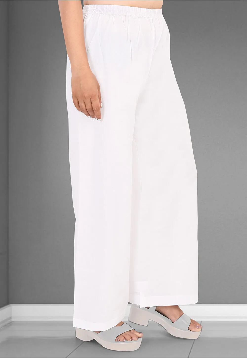 Solid color Mulmul Cotton Palazzo in off White - Image 4