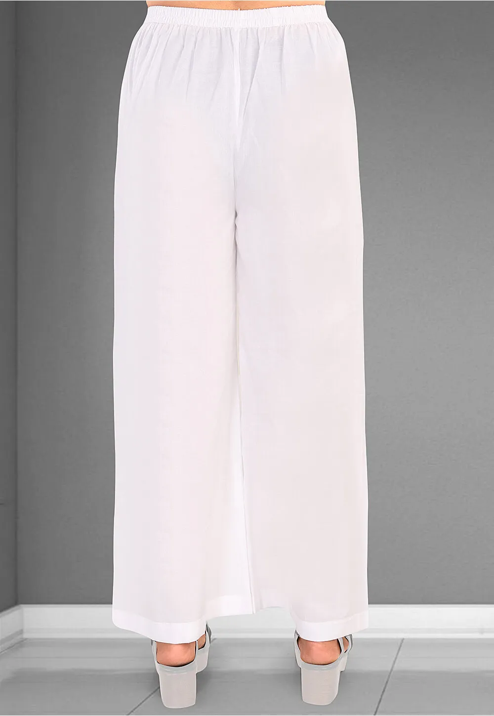 Solid color Mulmul Cotton Palazzo in off White - Image 5