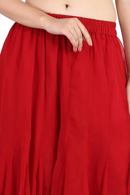 Women Flared Red Georgette Trousers