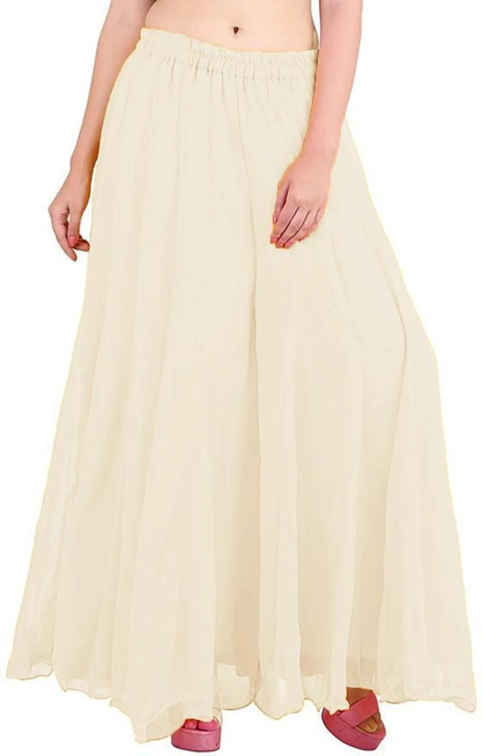 Women Flared Red Georgette Trousers