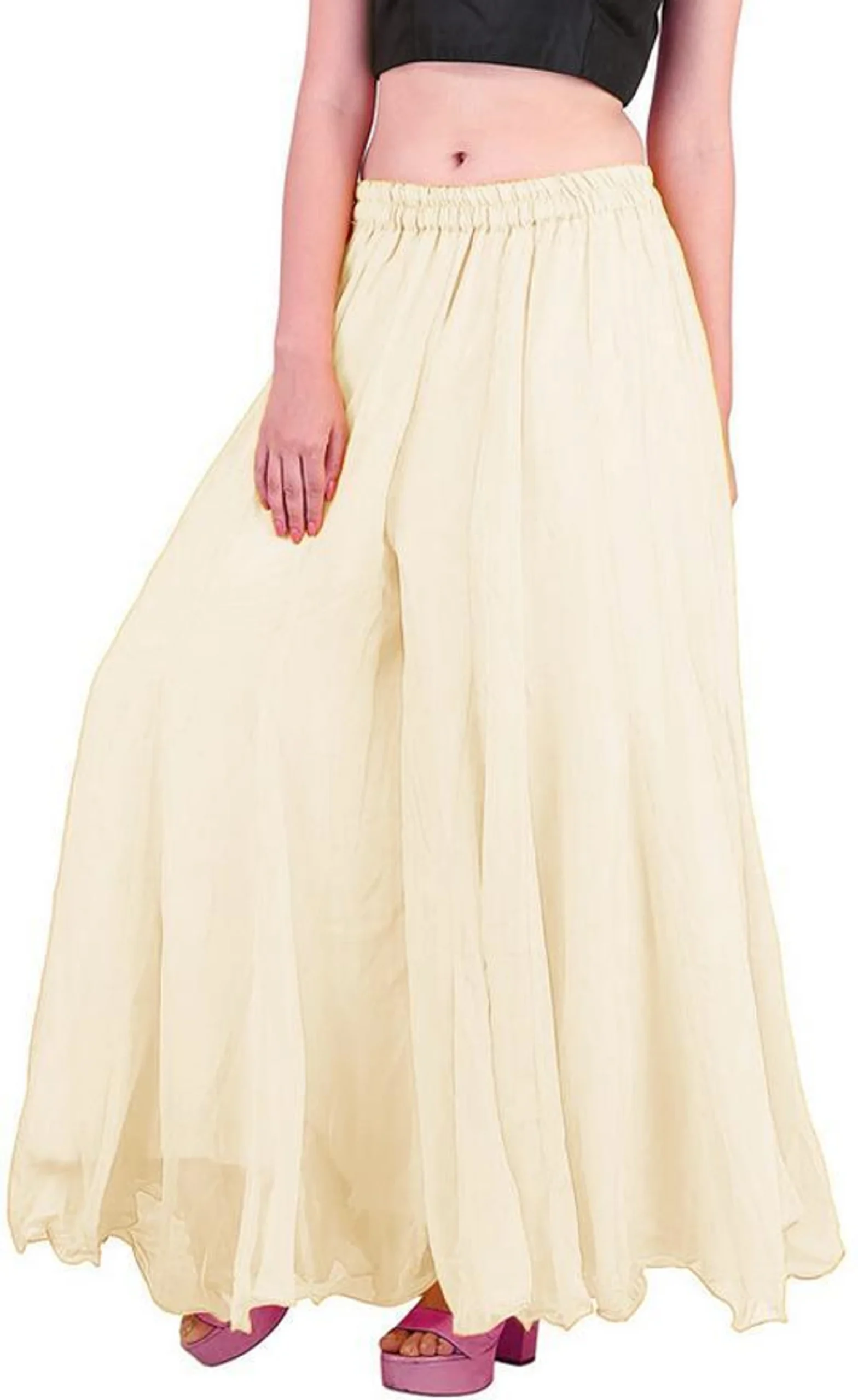 Women Flared Red Georgette Trousers - Image 4