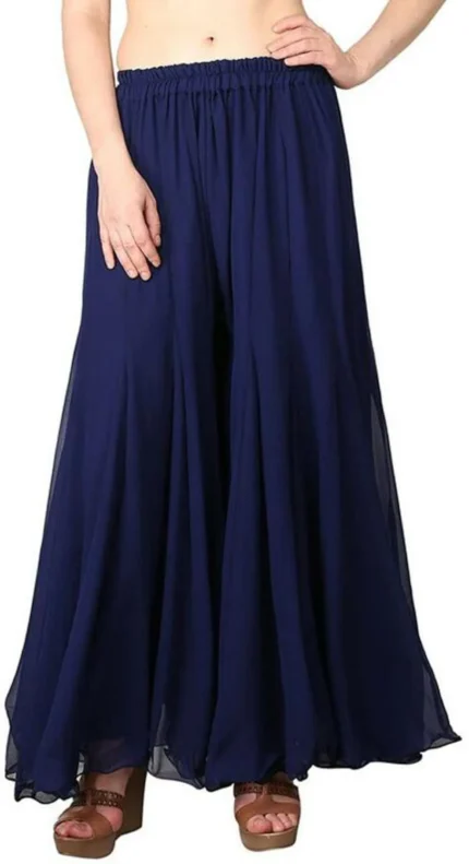 Women Flared Red Georgette Trousers