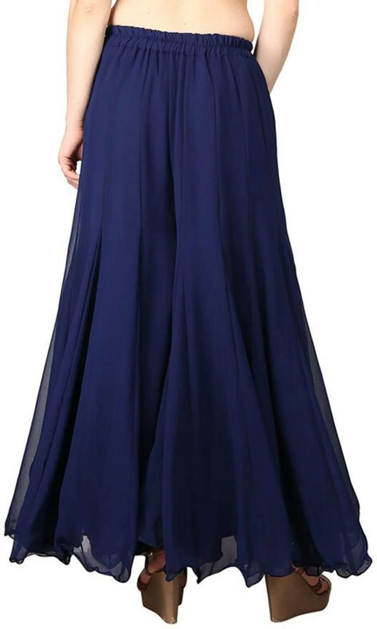 Women Flared Red Georgette Trousers - Image 2